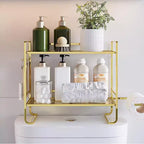 Organizzatore a 2 Livelli per Bagno, Salvaspazio Multiuso in Metallo, da posizionare sopra il WC con 2 Ganci