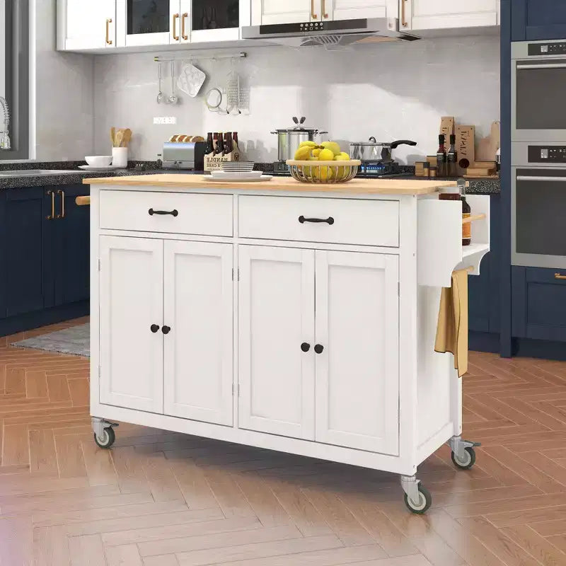 Okak Modrn Isola da Cucina con Anta a Ribalta e Ripiani Regolabili, Carrello da Cucina con Ruote e Cassetti, Mobile Contenitore Tavolo da Pranzo Pieghevole