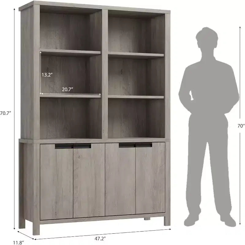 Libreria alta 74,5 pollici a 6 ripiani con doppio spazio di archiviazione, librerie doppie larghe con 12 scomparti, librerie autoportanti ampie per l'home office