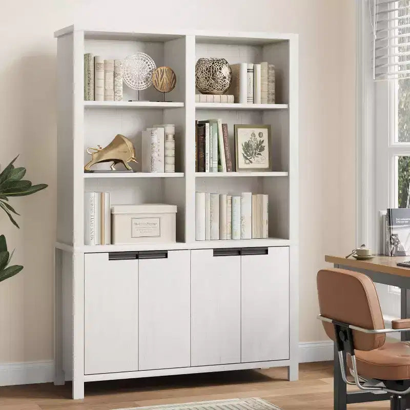 74.5 in 6-Tier Tall Bookshelf with Double Storage, Double Wide Bookshelves w/ 12 Cubbies, Wide Freestanding Bookcases for Home Office