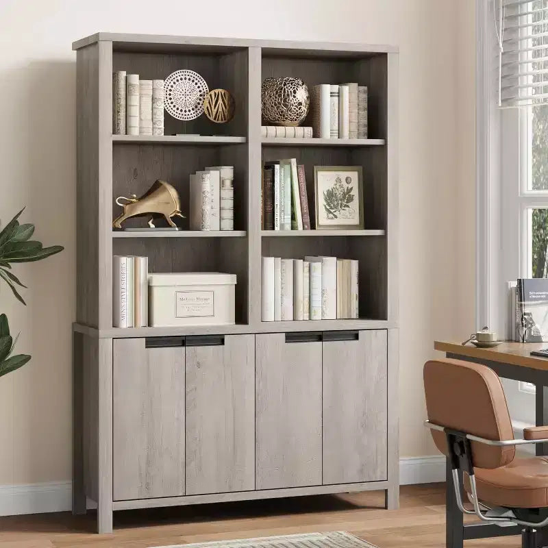 Libreria alta 74,5 pollici a 6 ripiani con doppio spazio di archiviazione, librerie doppie larghe con 12 scomparti, librerie autoportanti ampie per l'home office