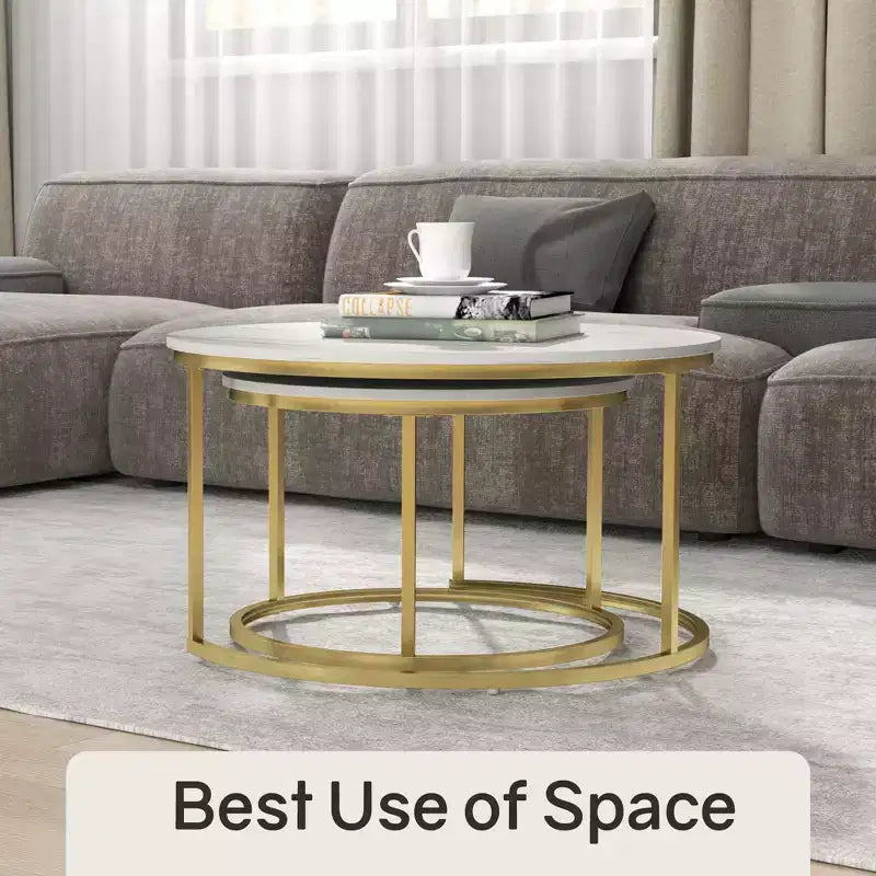 31 Set di 2 tavolini impilabili, tavolino rotondo per soggiorno, camera da letto