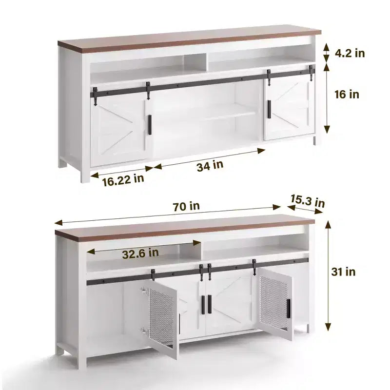 Mobile TV da fattoria con ante scorrevoli a persiana Mobile multimediale in stile industriale con contenitore adatto per soggiorni, cucine e sale da pranzo