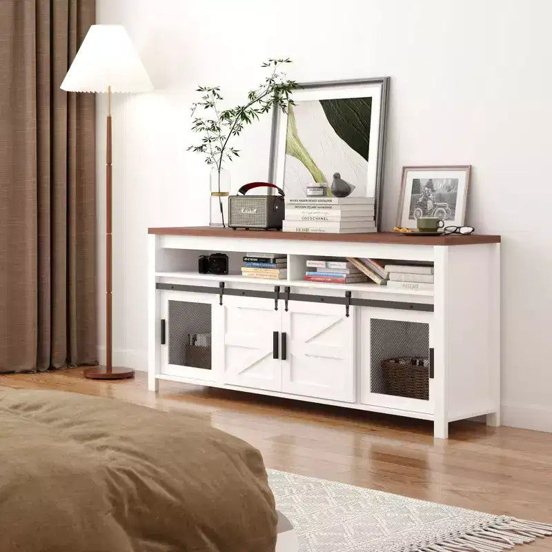 Mobile TV da fattoria con ante scorrevoli a persiana Mobile multimediale in stile industriale con contenitore adatto per soggiorni, cucine e sale da pranzo