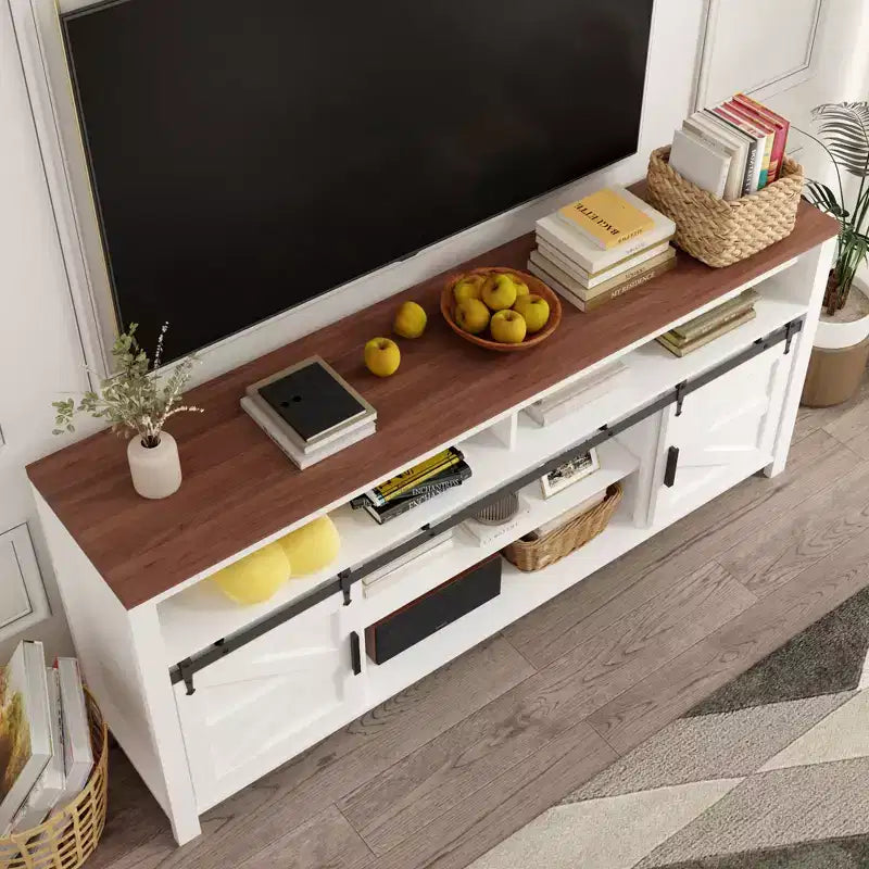 Mobile TV da fattoria con ante scorrevoli a persiana Mobile multimediale in stile industriale con contenitore adatto per soggiorni, cucine e sale da pranzo