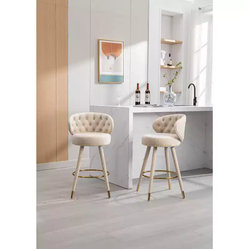 Set di 2 sgabelli da bar con cuscini imbottiti, gambe in legno, sgabelli da ufficio, sgabelli da bar altezza bancone per ristoranti