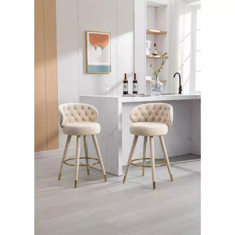 Bar Stools Set of 2 Upholstered Seat Cushions Bar Stools Chairs Wood Legs Stool Offices Counter Height Bar Stool for Restaurants
