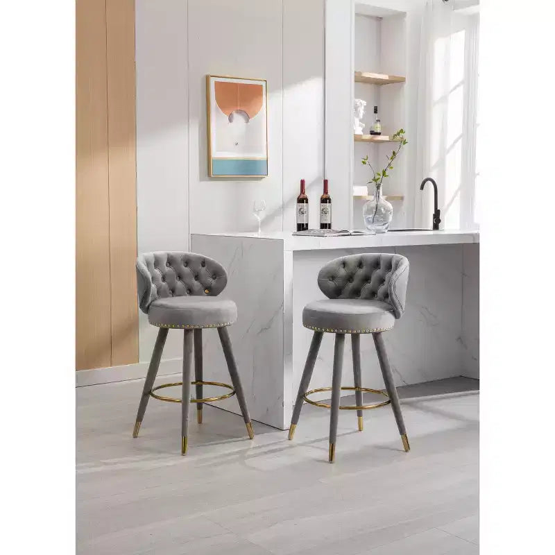 Set di 2 sgabelli da bar con cuscini imbottiti, gambe in legno, sgabelli da ufficio, sgabelli da bar altezza bancone per ristoranti