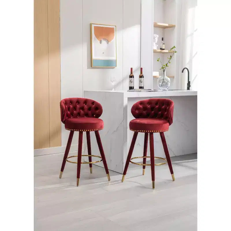 Set di 2 sgabelli da bar con cuscini imbottiti, gambe in legno, sgabelli da ufficio, sgabelli da bar altezza bancone per ristoranti