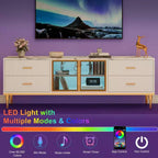 Mobile TV a incasso con illuminazione LED, Centro di intrattenimento moderno per TV fino a 75 pollici, Piano effetto marmo, 4 cassetti.