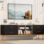Mobile TV a incasso con illuminazione LED, Centro di intrattenimento moderno per TV fino a 75 pollici, Piano effetto marmo, 4 cassetti.