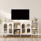 Mobile Buffet Moderno con Ante in Vetro, Mobile da Bar con 2 Ripiani a Giorno e Maniglia in Metallo, Mobiletto d'Accento per Soggiorno e Sala da Pranzo, Bianco
