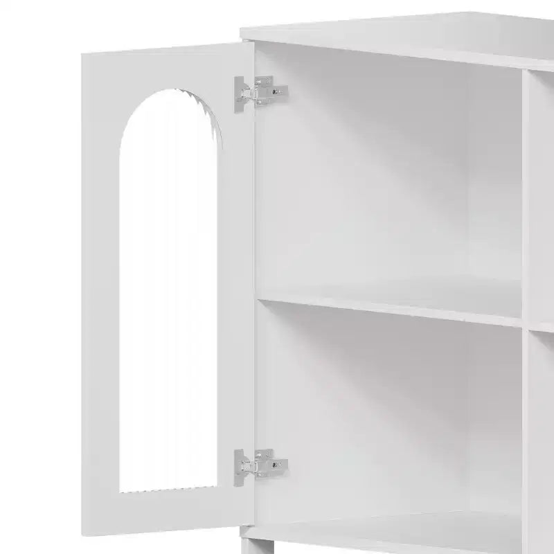 Mobile Buffet Moderno con Ante in Vetro, Mobile da Bar con 2 Ripiani a Giorno e Maniglia in Metallo, Mobiletto d'Accento per Soggiorno e Sala da Pranzo, Bianco