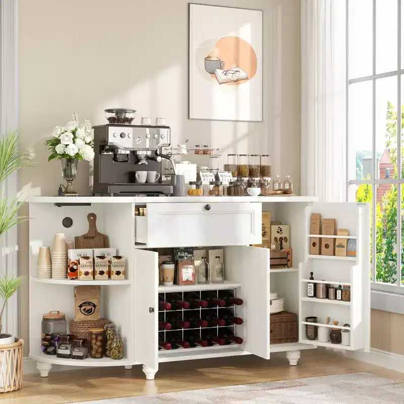 Besiost Mobile Buffet da Caffè con Contenitore e Ante, Mobile Bar con Portabottiglie