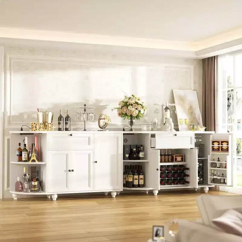 Besiost Mobile Buffet da Caffè con Contenitore e Ante, Mobile Bar con Portabottiglie