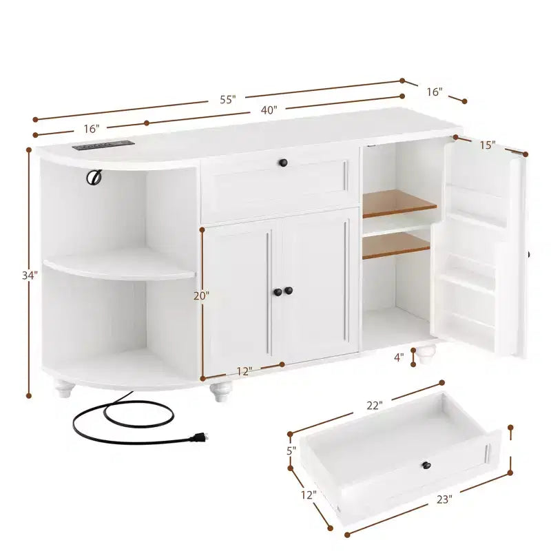 Besiost Mobile Buffet da Caffè con Contenitore e Ante, Mobile Bar con Portabottiglie