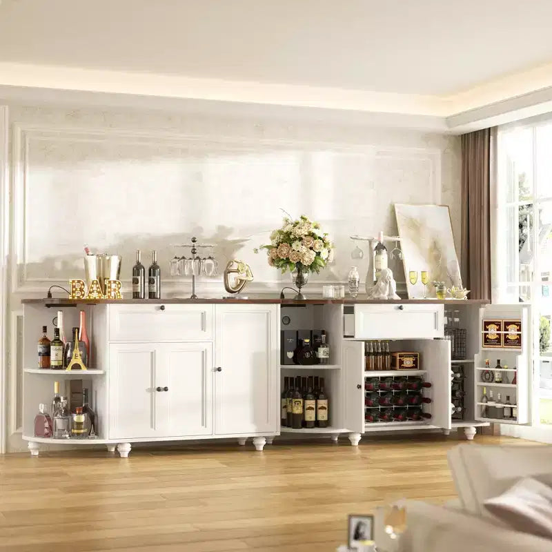 Besiost Mobile Buffet da Caffè con Contenitore e Ante, Mobile Bar con Portabottiglie