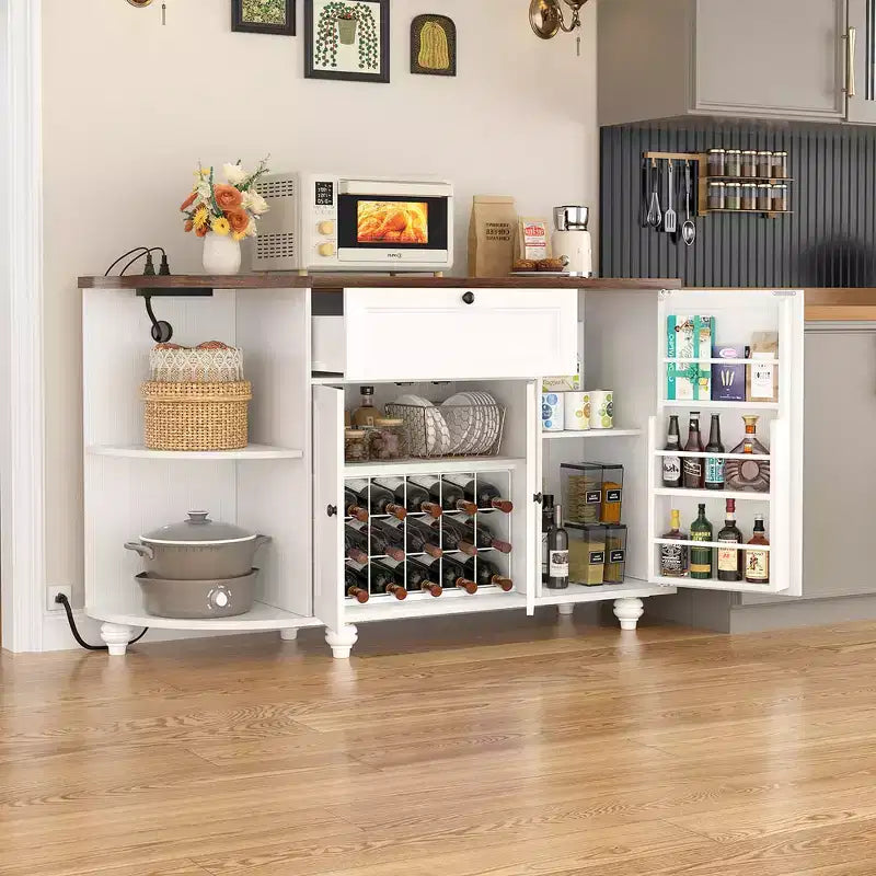 Besiost Mobile Buffet da Caffè con Contenitore e Ante, Mobile Bar con Portabottiglie