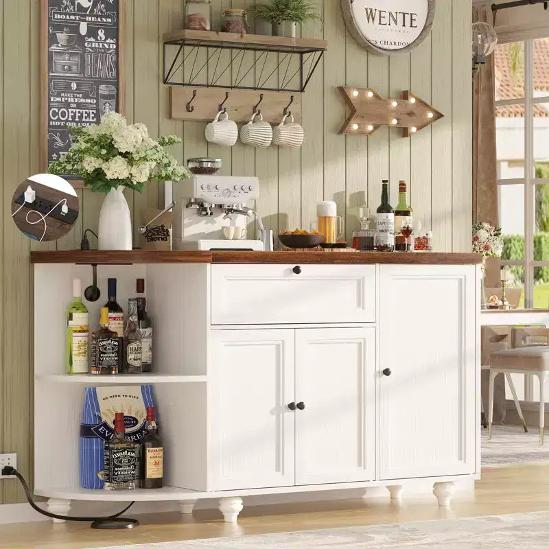 Besiost Mobile Buffet da Caffè con Contenitore e Ante, Mobile Bar con Portabottiglie
