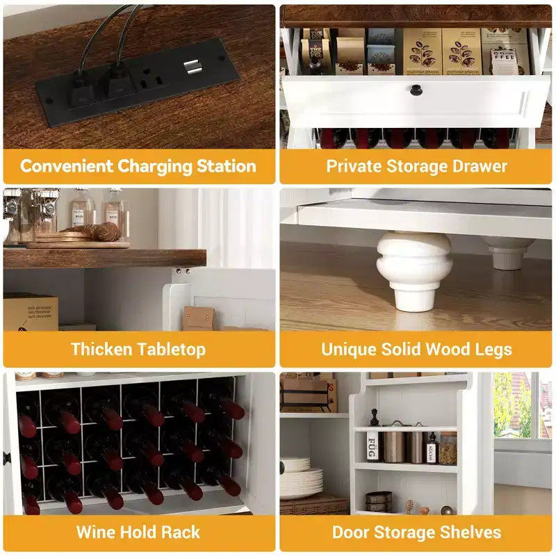 Besiost Mobile Buffet da Caffè con Contenitore e Ante, Mobile Bar con Portabottiglie
