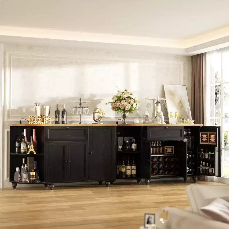 Besiost Mobile Buffet da Caffè con Contenitore e Ante, Mobile Bar con Portabottiglie