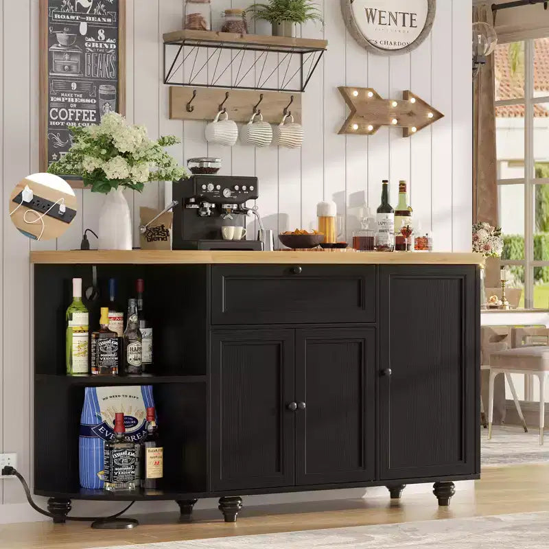 Besiost Mobile Buffet da Caffè con Contenitore e Ante, Mobile Bar con Portabottiglie