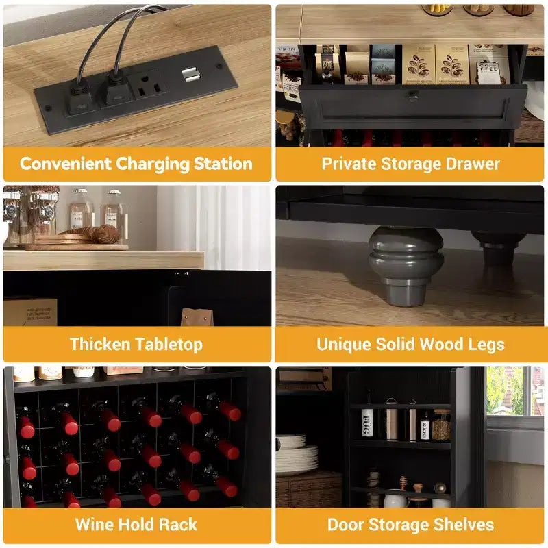 Besiost Mobile Buffet da Caffè con Contenitore e Ante, Mobile Bar con Portabottiglie