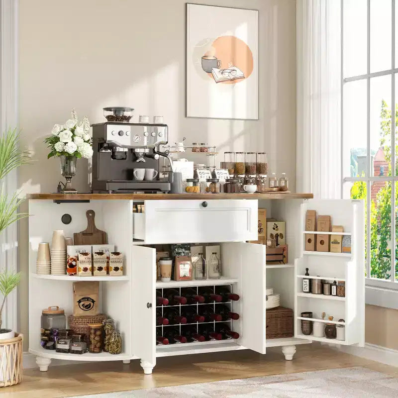 Besiost Mobile Buffet da Caffè con Contenitore e Ante, Mobile Bar con Portabottiglie