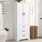 JVNOXK-Mobiletto Alto da Bagno, Armadietto con Due Ante e Cassetti, Mensola Regolabile, Pannello in MDF, Bianco