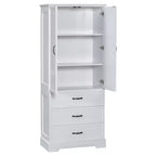 JVNOXK-Mobiletto Alto da Bagno, Armadietto con Due Ante e Cassetti, Mensola Regolabile, Pannello in MDF, Bianco