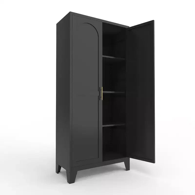 Armadio metallico con doppie ante e ripiani regolabili; Elevata capacità di carico; Ideale per cucine, soggiorni e camere da letto