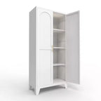 Armadio metallico con doppie ante e ripiani regolabili; Elevata capacità di carico; Ideale per cucine, soggiorni e camere da letto