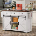 JVNOXK-53.7-inch rustic kitchen island with power outlets, double sliding doors with folding shelves, spice rack on wheels, white