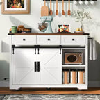 JVNOXK-53.7 pollici, isola cucina rustica con prese di corrente, doppie porte scorrevoli con ripiani pieghevoli, portaspezie su ruote, bianco