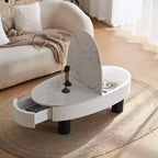 GDFStudio Juno Mid-Century Modern 47.20W Wooden Oval Coffee Table with Hidden Drawer and Storage Space