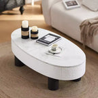 GDFStudio Juno, tavolino da caffè ovale in legno stile moderno di metà secolo, con larghezza di 120 cm, cassetto nascosto e vano portaoggetti