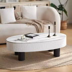GDFStudio Juno, tavolino da caffè ovale in legno stile moderno di metà secolo, con larghezza di 120 cm, cassetto nascosto e vano portaoggetti