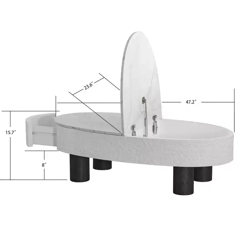 GDFStudio Juno, tavolino da caffè ovale in legno stile moderno di metà secolo, con larghezza di 120 cm, cassetto nascosto e vano portaoggetti
