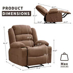 Poltrona reclinabile manuale oversize con reclinazione a 3 posizioni, poltrona lounge singola imbottita allargata con 2 portabicchieri, 2 tasche laterali, tessuto ciniglia