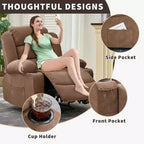 Poltrona reclinabile manuale oversize con reclinazione a 3 posizioni, poltrona lounge singola imbottita allargata con 2 portabicchieri, 2 tasche laterali, tessuto ciniglia