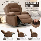 Poltrona reclinabile manuale oversize con reclinazione a 3 posizioni, poltrona lounge singola imbottita allargata con 2 portabicchieri, 2 tasche laterali, tessuto ciniglia