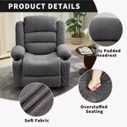 Poltrona reclinabile manuale oversize con reclinazione a 3 posizioni, poltrona lounge singola imbottita allargata con 2 portabicchieri, 2 tasche laterali, tessuto ciniglia