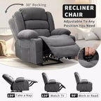 Poltrona reclinabile manuale oversize con reclinazione a 3 posizioni, poltrona lounge singola imbottita allargata con 2 portabicchieri, 2 tasche laterali, tessuto ciniglia