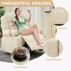 Poltrona reclinabile manuale oversize con reclinazione a 3 posizioni, poltrona lounge singola imbottita allargata con 2 portabicchieri, 2 tasche laterali, tessuto ciniglia