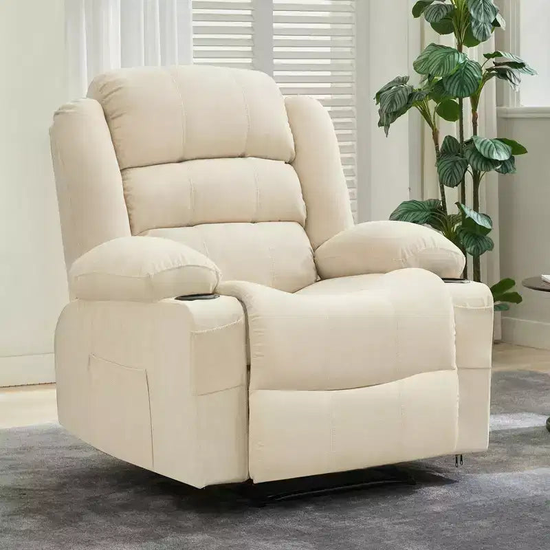 Oversized Manual Recliner Chair with 3-Position Recline, Widen Overstuffed Single Sofa Lounge Chair with 2 Cup Holder, 2 Side Pocket, Chenille Fabric