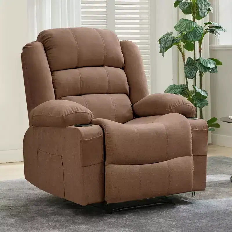 Poltrona reclinabile manuale oversize con reclinazione a 3 posizioni, poltrona lounge singola imbottita allargata con 2 portabicchieri, 2 tasche laterali, tessuto ciniglia