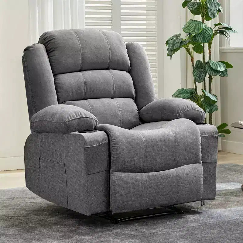 Poltrona reclinabile manuale oversize con reclinazione a 3 posizioni, poltrona lounge singola imbottita allargata con 2 portabicchieri, 2 tasche laterali, tessuto ciniglia
