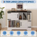 CuisinSmart Mobiletto Porta Giradischi da 99 cm con Contenitore per Vinili, Contenitore per Dischi in Vinile con 2 Ante Scorrevole, Fino a 450 Album per Soggiorno e Sala da Musica