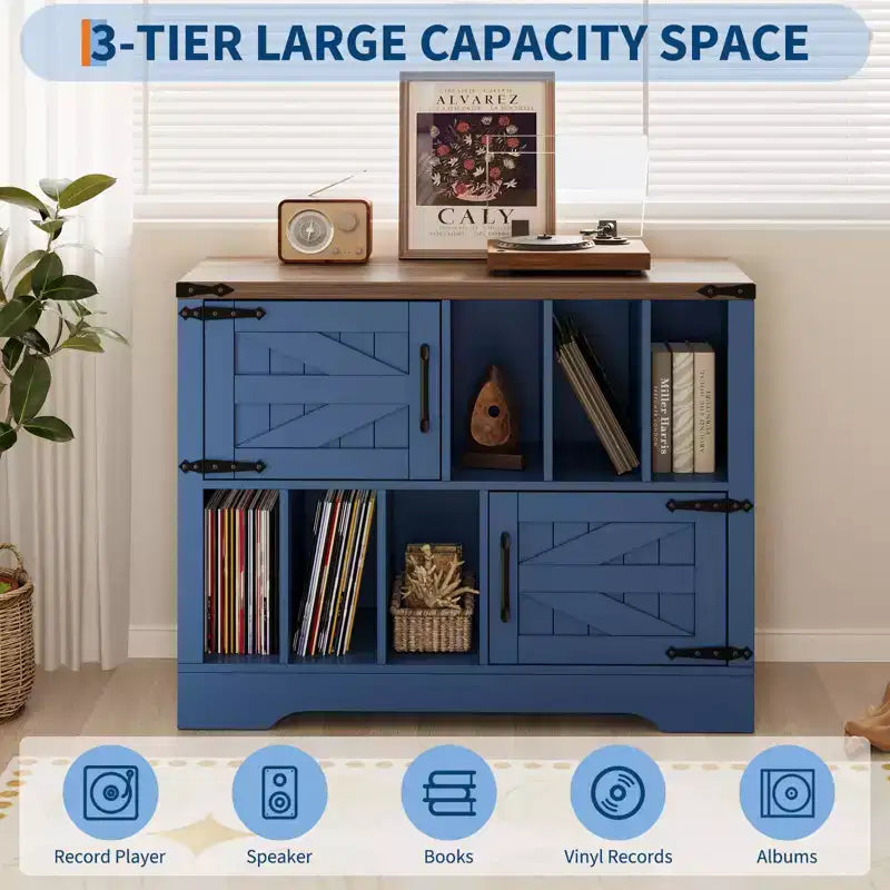 CuisinSmart Mobiletto Porta Giradischi da 99 cm con Contenitore per Vinili, Contenitore per Dischi in Vinile con 2 Ante Scorrevole, Fino a 450 Album per Soggiorno e Sala da Musica