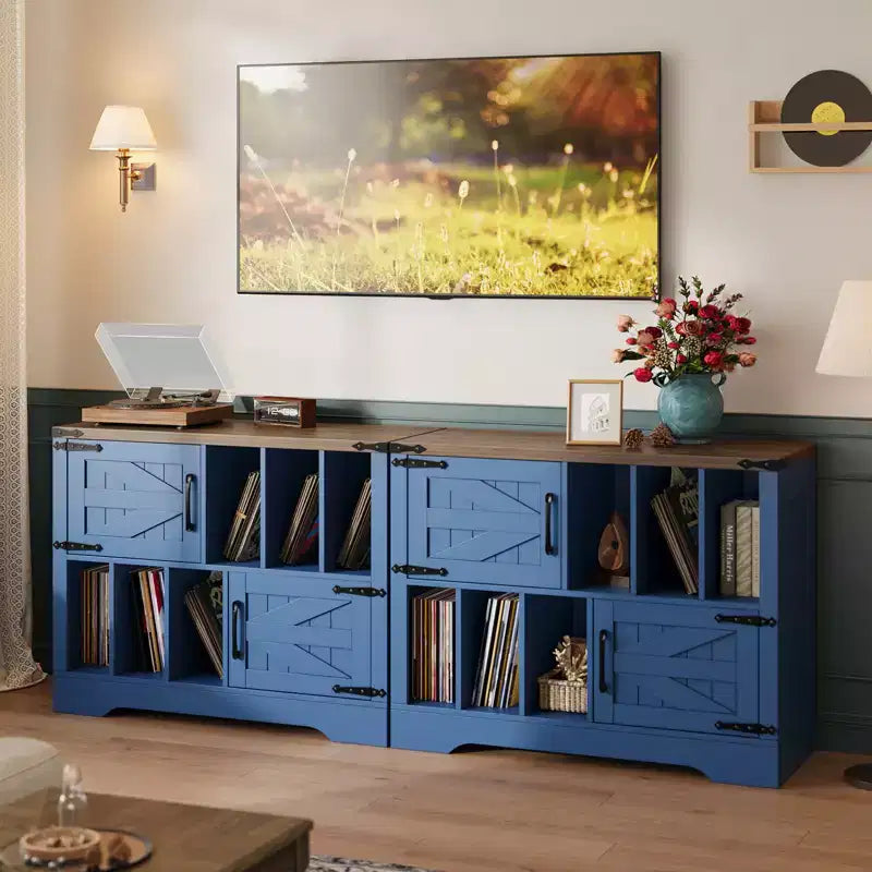 CuisinSmart Mobiletto Porta Giradischi da 99 cm con Contenitore per Vinili, Contenitore per Dischi in Vinile con 2 Ante Scorrevole, Fino a 450 Album per Soggiorno e Sala da Musica